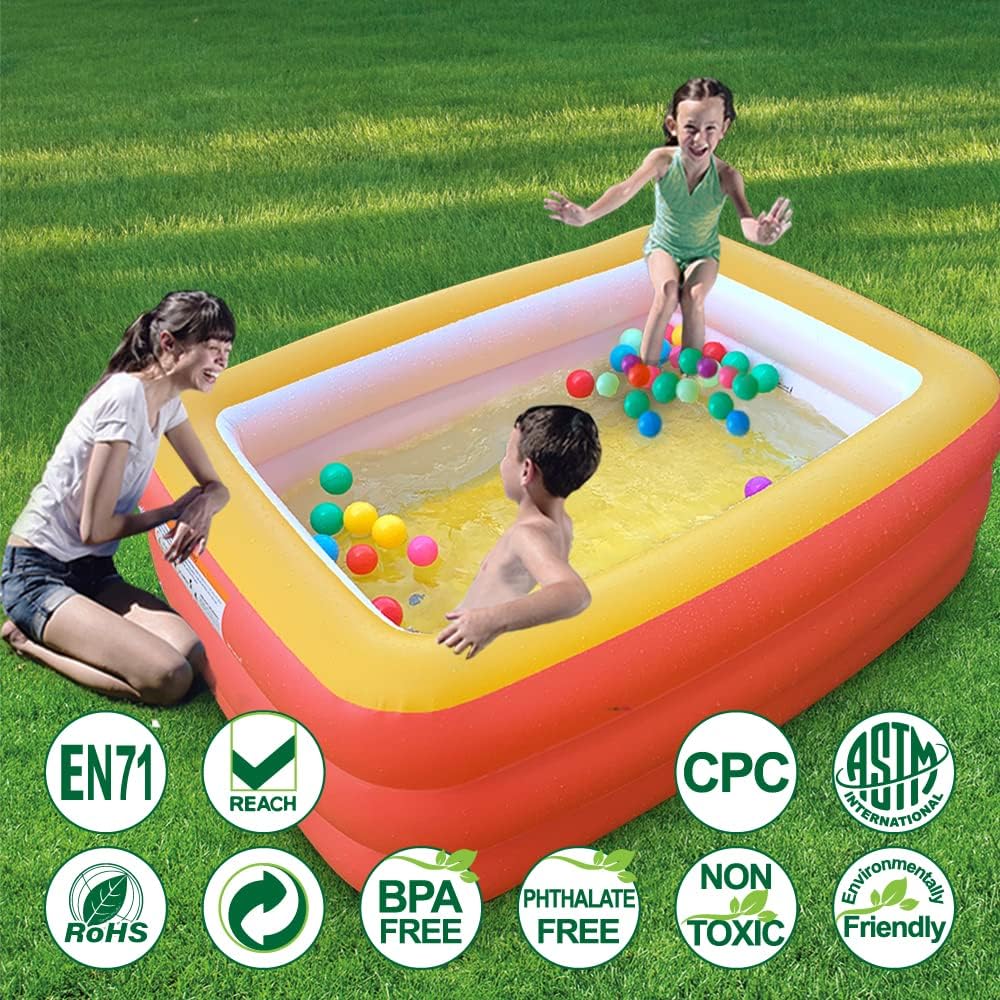 Inflatable Swimming Pool for Kids, 59" X 45" X 20" Kiddie Pools with Inflatable Soft Floor, Durable Blow Up Pools for Backyard