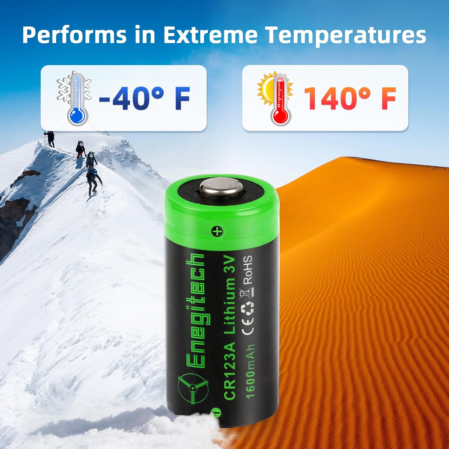 Enegitech CR123A 3V Lithium Battery, 123 3 Volt Lithium Battery