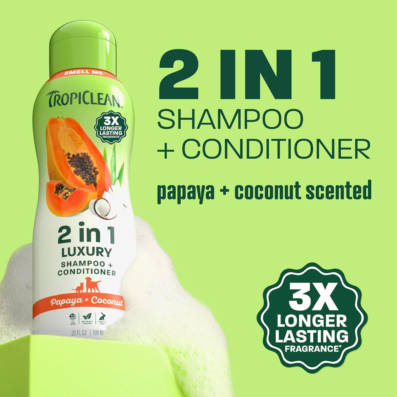 TropiClean Deodorizing Dog Shampoo for Smelly Pets, Long Lasting Odor Control, Puppy Safe, Made in the USA, Berry Scent, Cat Friendly, 20oz.