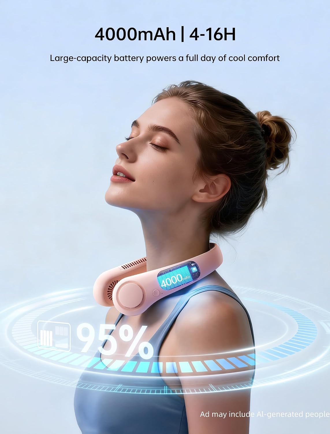 JISULIFE Portable Neck Fan, Hands-Free Bladeless, 5 Speeds, 4000 mAh