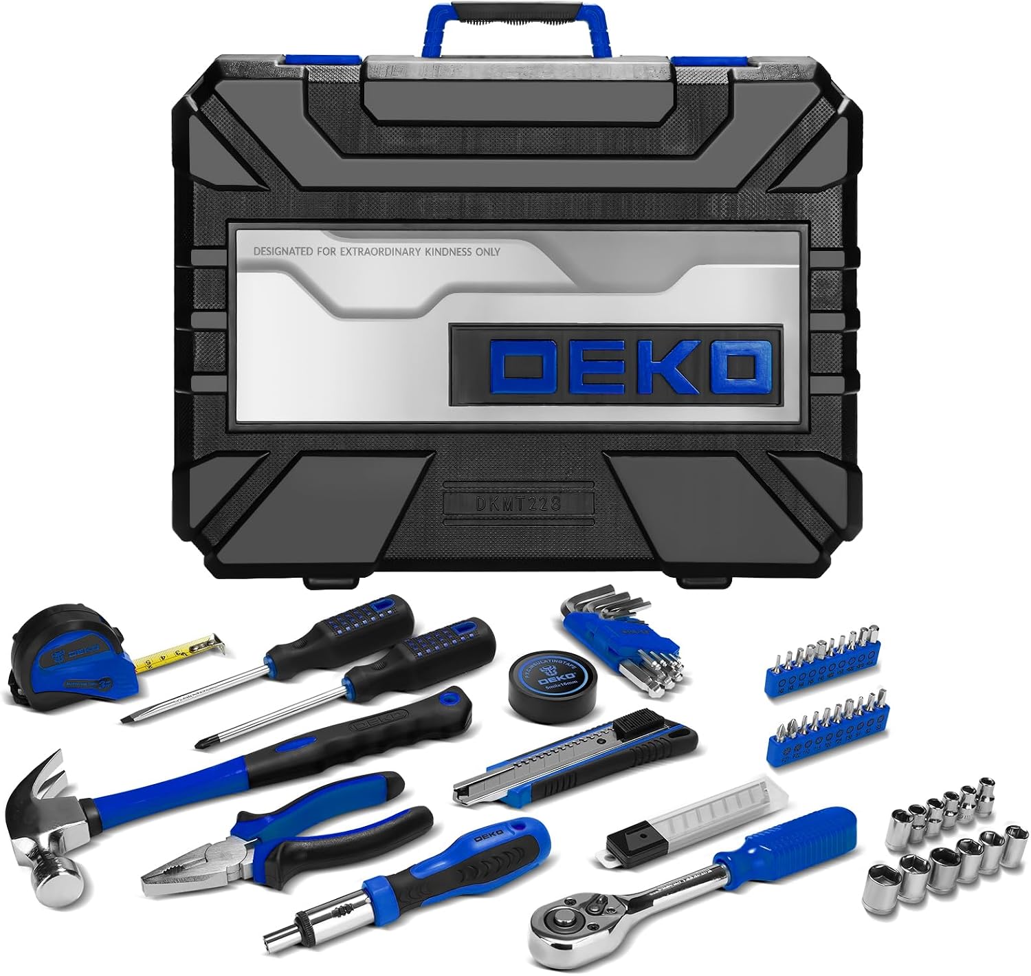 DEKOPRO 228 Piece Socket Wrench Auto Repair Tool Combination Package Mixed Tool Set Hand Tool Kit with Plastic Toolbox Storage Case