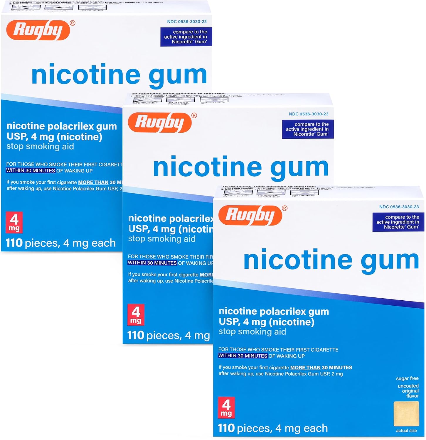 Rugby Polacrilex 4mg Nicotine Gum, Original Flavor, 110 Count (1-Pack) | Sugar-Free Stop Smoking Aid, Helps Reduce Nicotine Cravings and Withdrawal Symptoms, 12-week Schedule