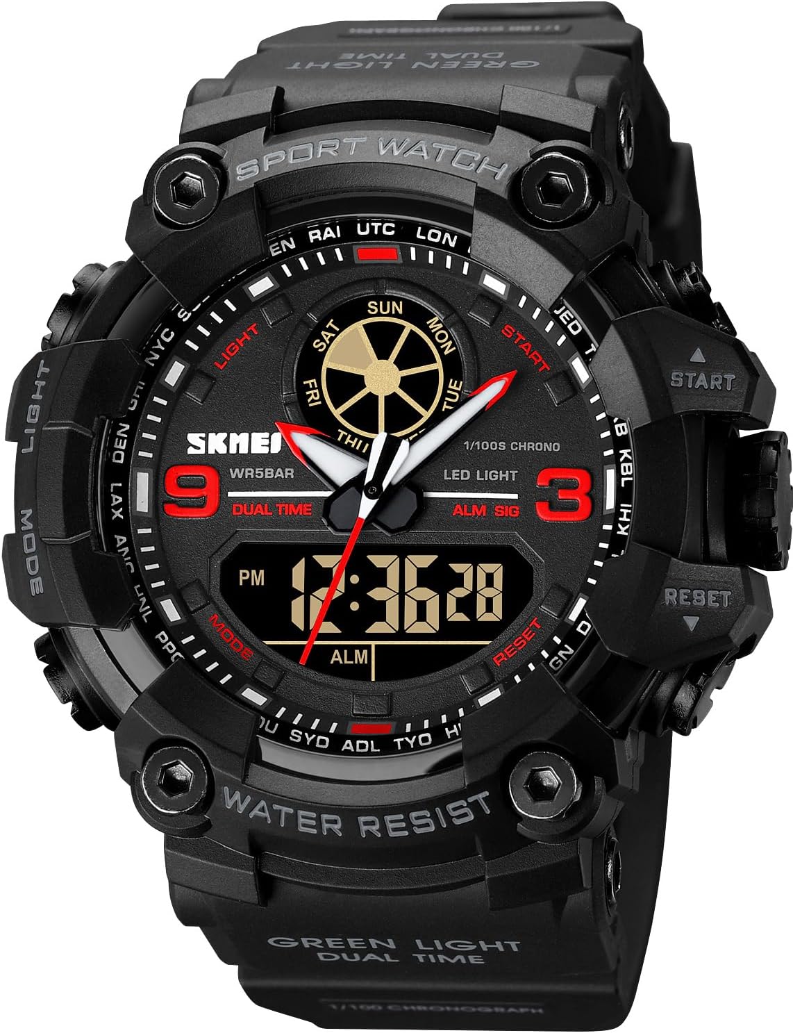 FANMIS Men's Analog Digital Sport Watch Military Dual Display 50M LED Watch | Men's Dual Display Sports Watches With Led Backlight Alarm Stopwatch 12/24h Time Outdoor Running Swimming