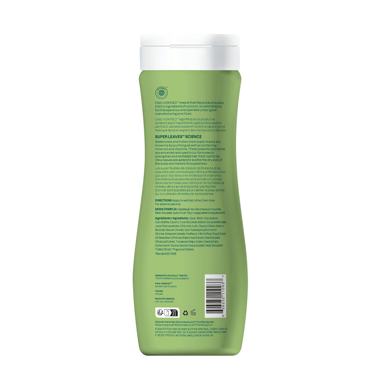 ATTITUDE Clarifying Hair Shampoo, EWG Verified, Restores Shine, Naturally Derived Ingredients, Vegan and Plant Based, Lemon Leaves and White Tea, 16 Fl Oz