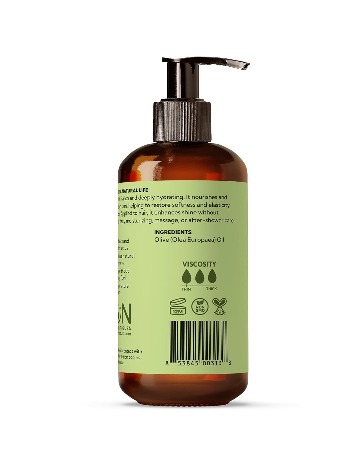 Best of Nature 100% Pure Olive Massage & Body Oil – Cold Pressed, Natural & Unscented Moisturizer for Skin, Hair & Bath, 8 fl oz