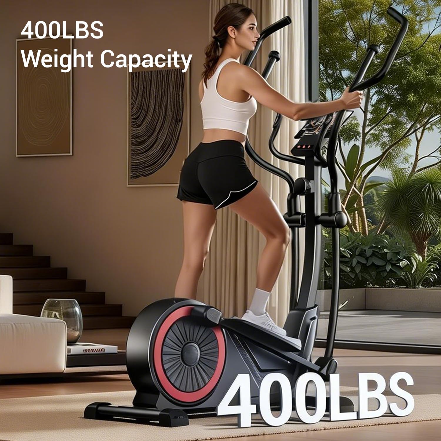 Elliptical Exercise Machine with 15.5''-17'' Stride & Heart Rate Grips,Ultra Silent Magnetic Elliptical Machine for Home with 16 Levels Resistance and LCD Monitor,400 LBS Weight Capacity