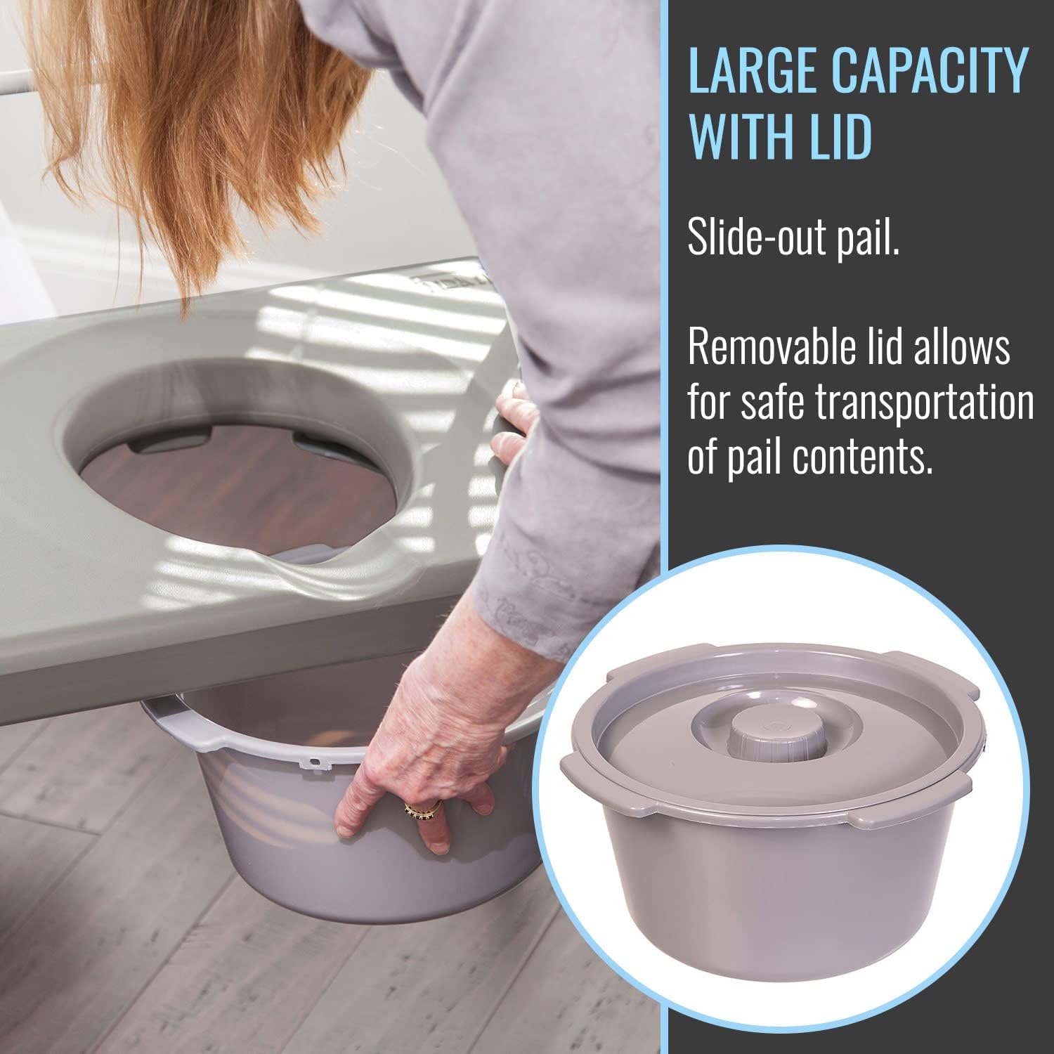 DMI Bedside Commode, Portable Toilet, Commode Chair, Raised Toilet Seat with Handles, Holds up to 500 Pounds with Included 7 qt Commode Bucket