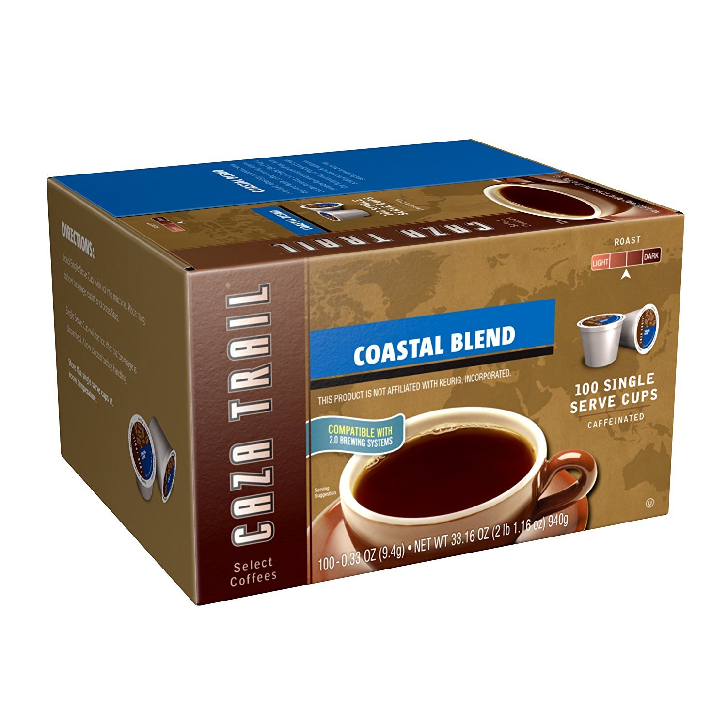 Caza Trail Coffee, Kona Blend, 100 Single Serve Cups