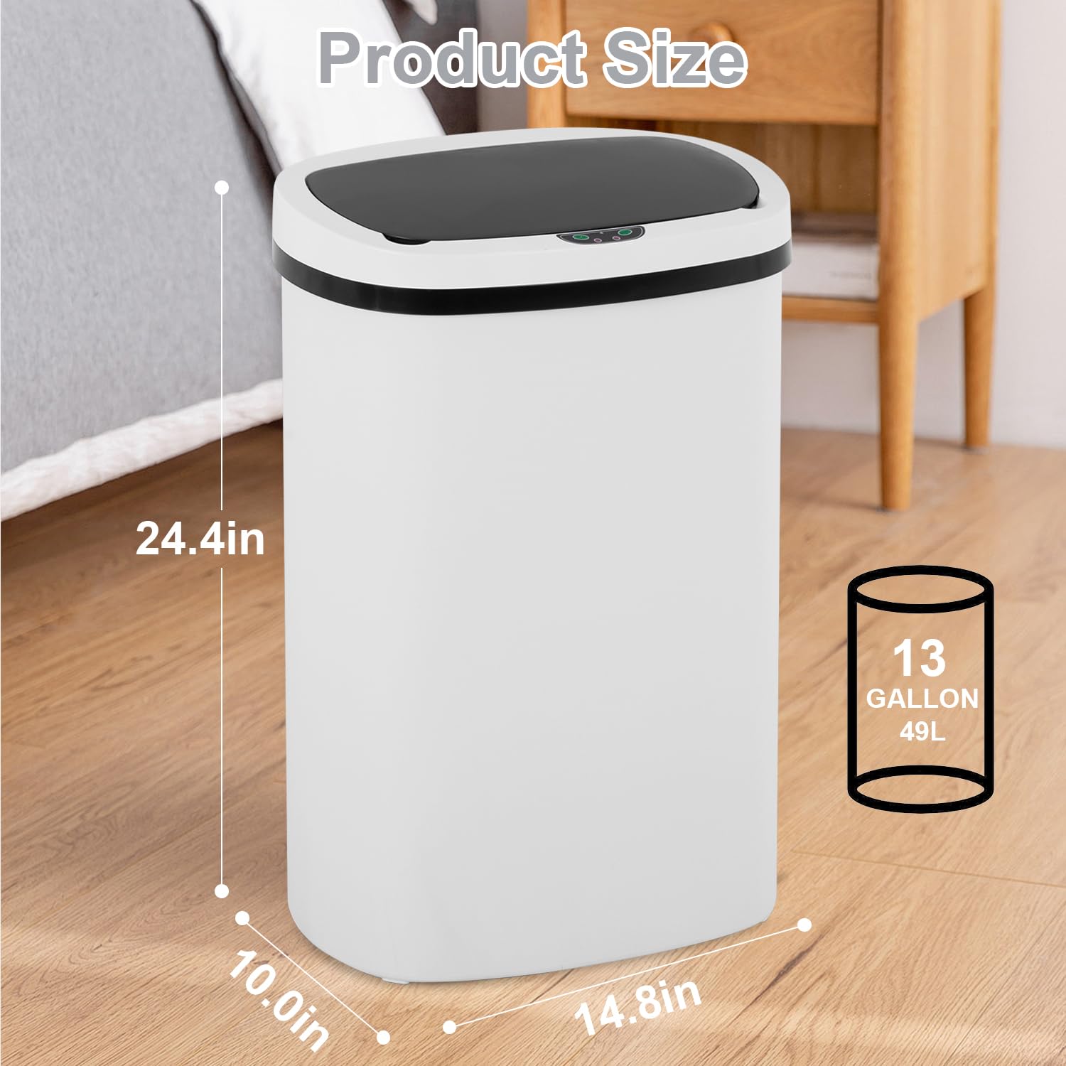 FDW | 13 Gallon Stainless Steel Trash Can with Lid | Silver