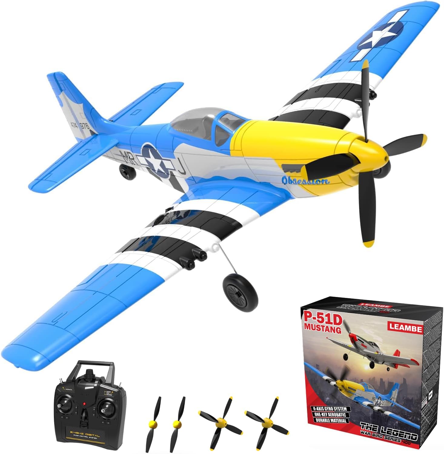 LEAMBE 4 Channel RC Plane, Ready to Fly Aerobatic Aircraft, Easy Control for Beginners, P51 Mustang RC Airplane Best Gift for Adults