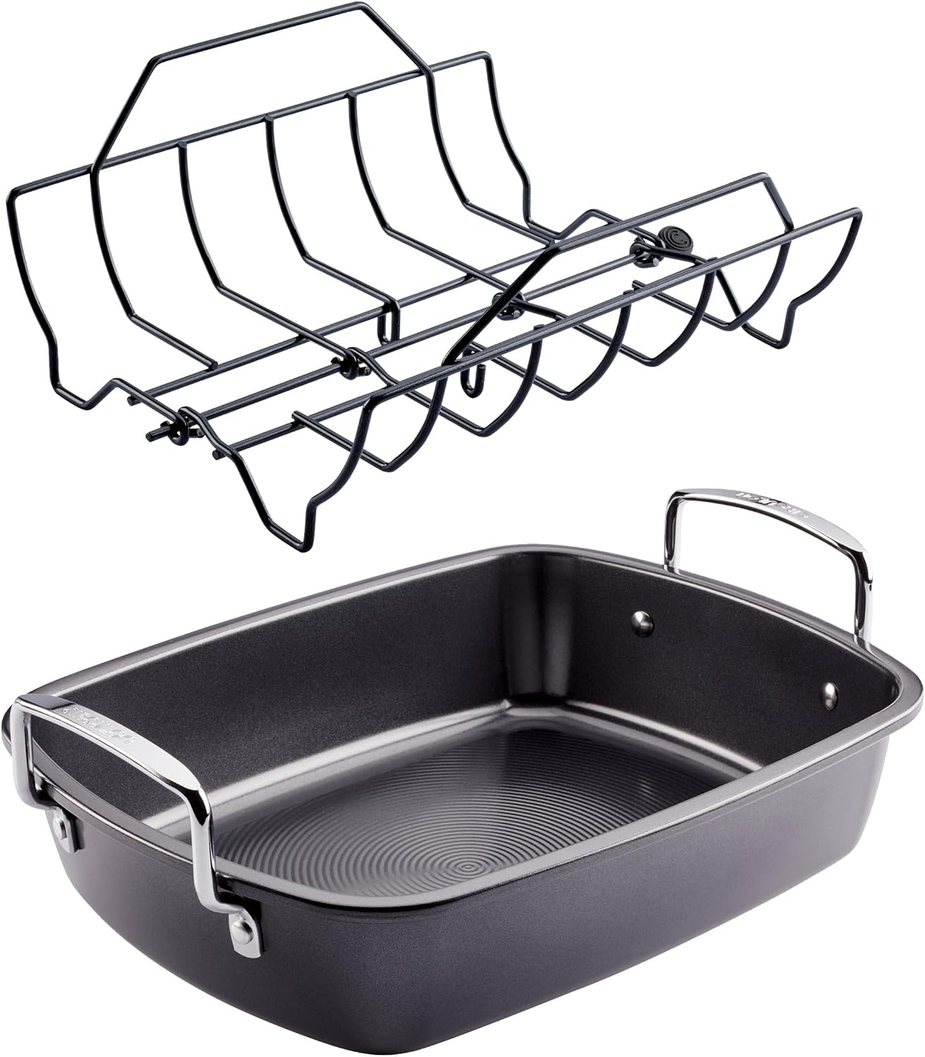 Circulon Total Bakeware Nonstick Roaster, Roasting Pan with Rack, 17-Inch x 13-Inch, Gray