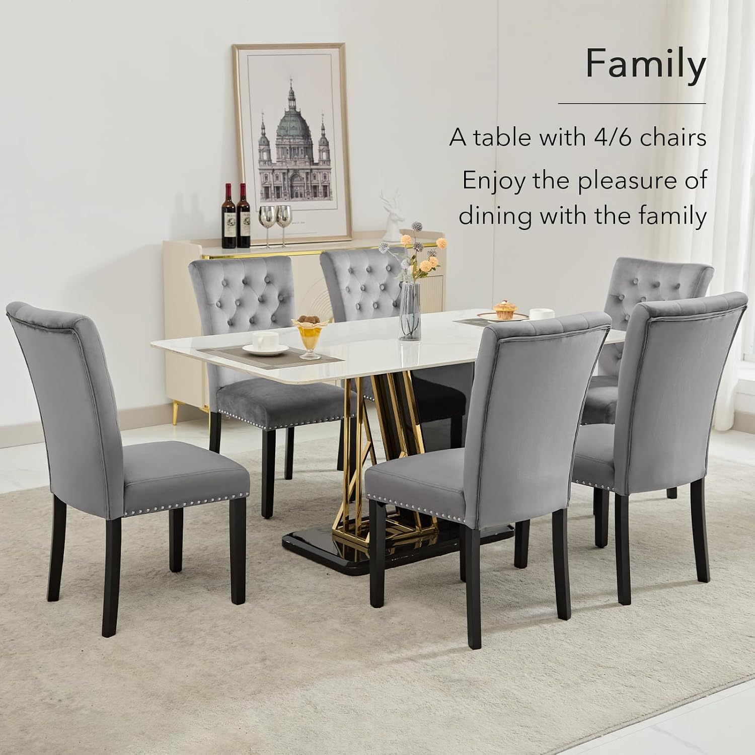 adochr Velvet Dining Chairs Set of 2, Parsons Kitchen Chair, Blue