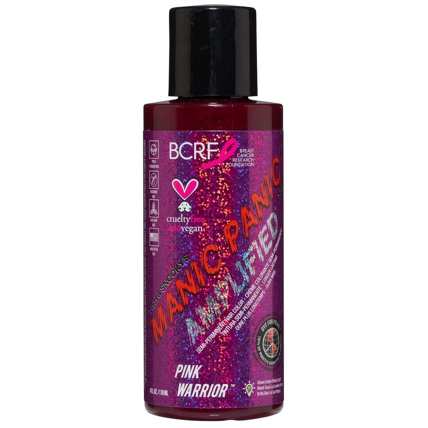 MANIC PANIC Cotton Candy Pink Hair Color - Amplified - Semi Permanent Hair Dye - Bright Pink Cool Toned Color - Glows in Blacklight - Vegan, PPD & Ammonia-Free - For Coloring Hair on Women & Men