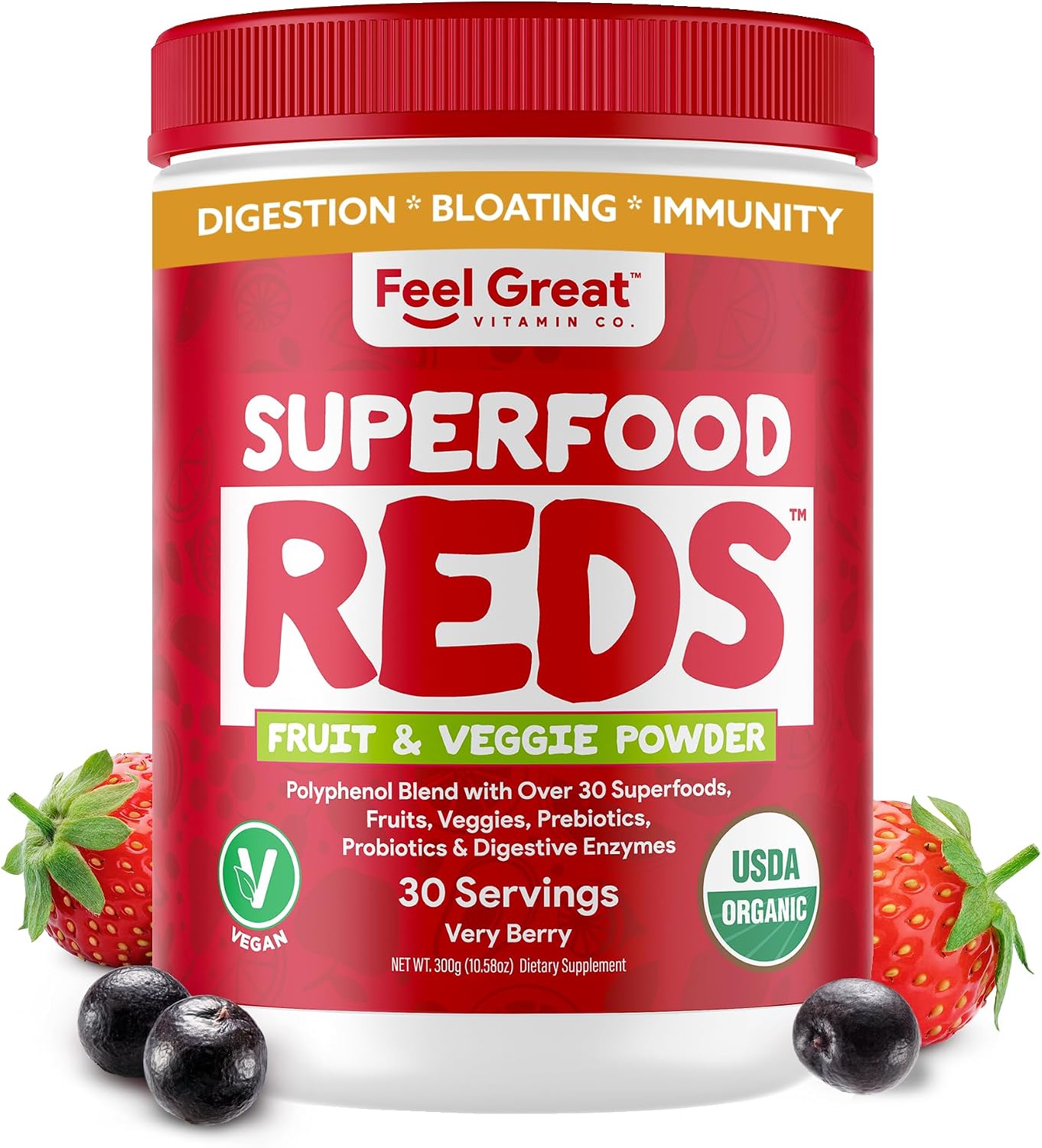 ​Feel Great Organic Superfood Reds Powder Packed with Beet Root Powder | Digestive Support Including Bloating Relief | Fruit and Veggie