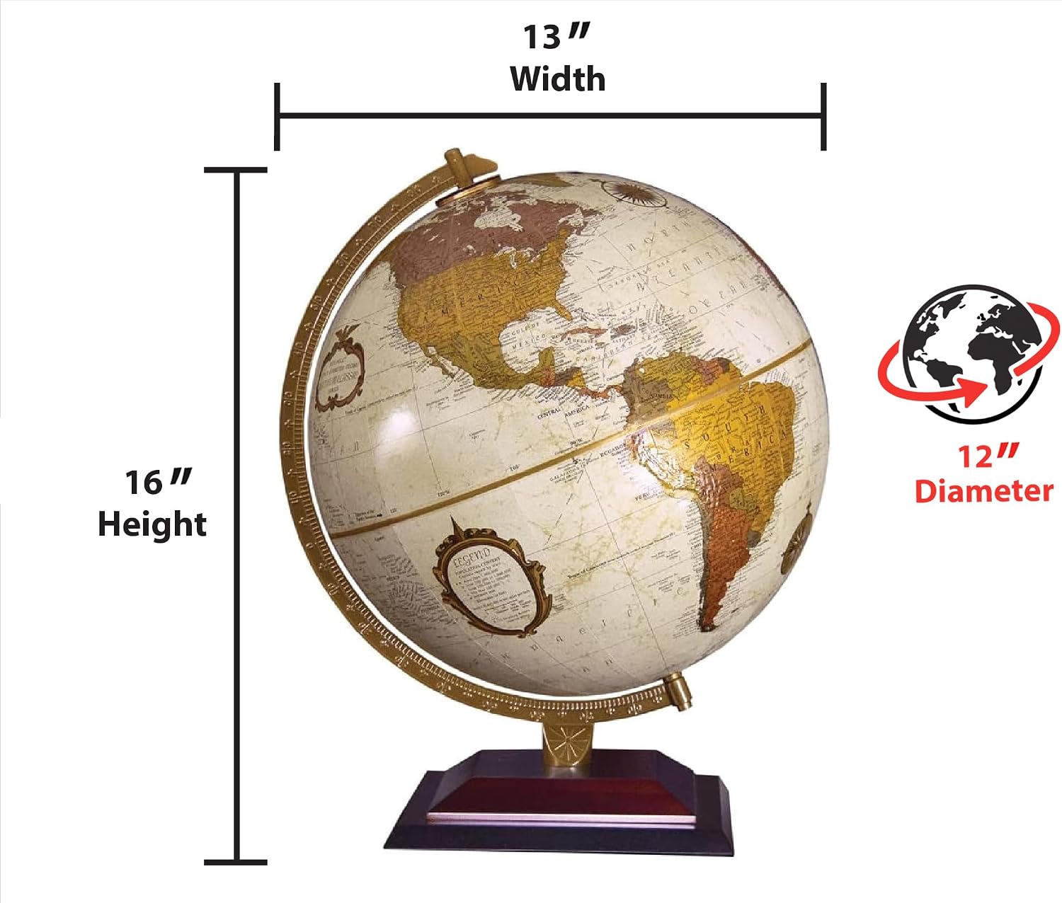 Replogle Aragon Globe, 12" Desktop World Globe, Raised Relief, Up-to-date Cartography, Smart Intelli-enabled World Map, Made in the USA, Blue