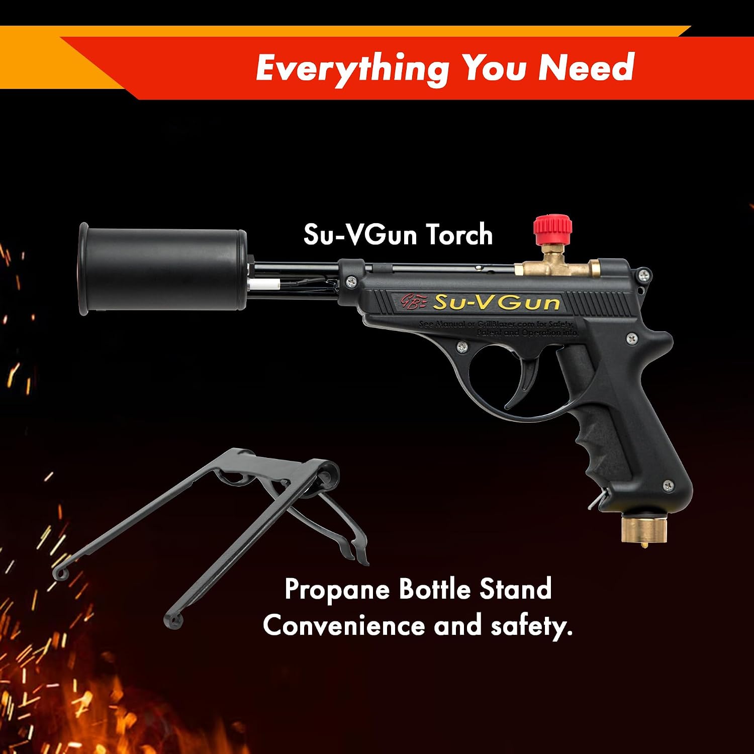 Grillblazer Su-VGun Propane Torch with Stand – High Power 240, 000+ BTU Flame Thrower Gun for Instant, Steak Searing, Charcoal Ignition