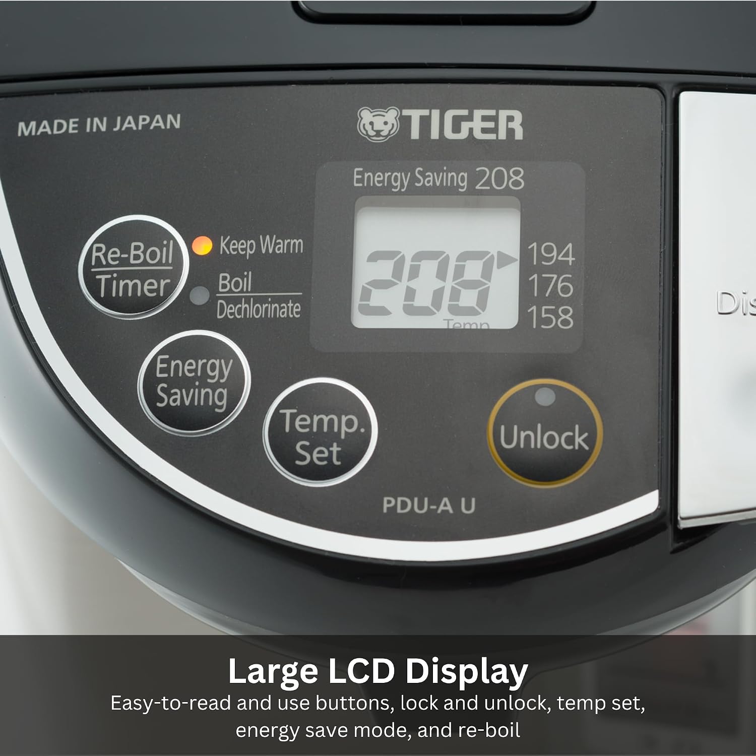 Tiger PDU-A40U Electric Water Boiler and Warmer (135 oz, Black) | Four heat settings, two sleep timers, auto lock, removable lid and cord