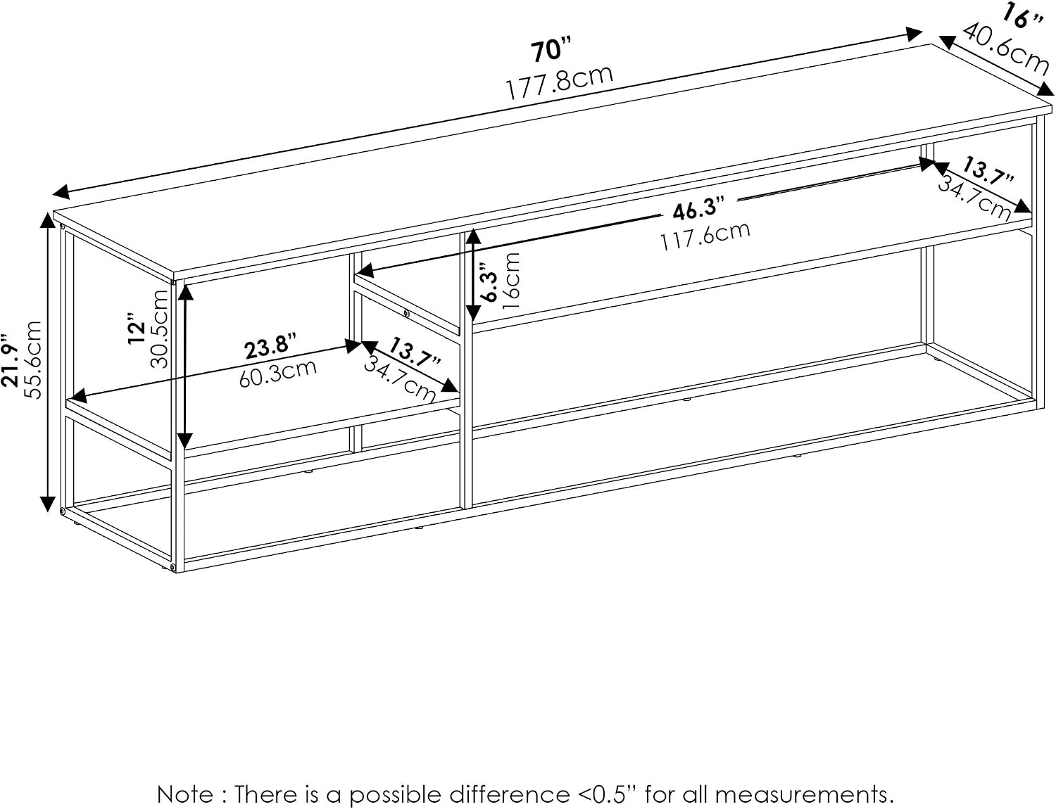 Furinno Moretti 3-Tier Metal Frame TV Stand, French Oak Grey