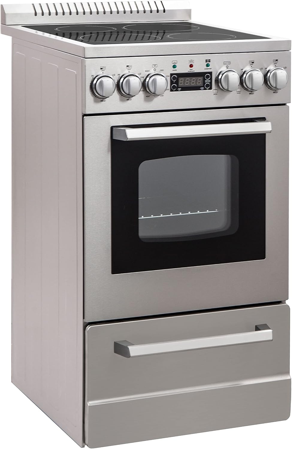 Avanti Electric Range Oven ELITE Series Compact Design, 2-Cu.Ft. Capacity with 4 Coil Burners, Framed Glass Oven Door