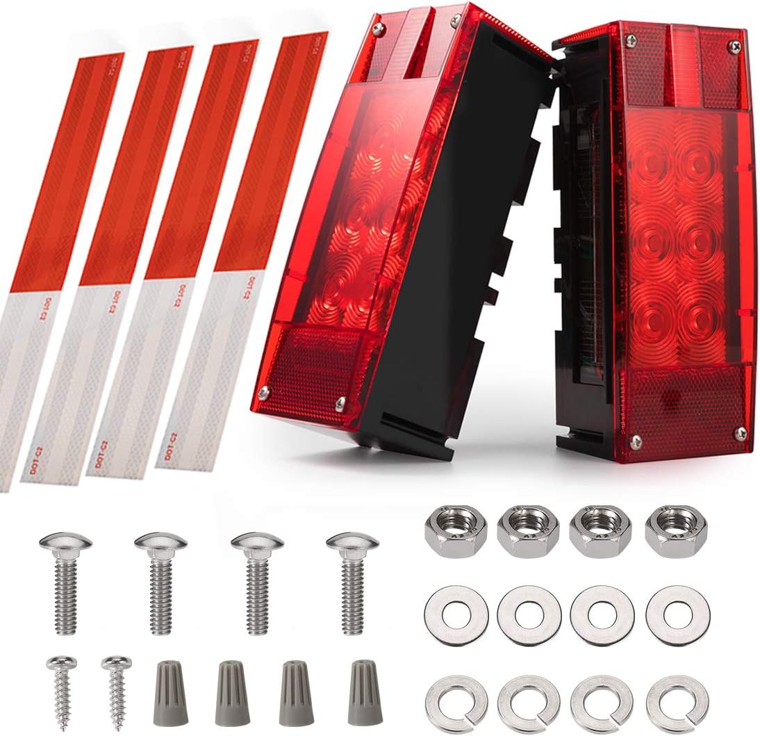 CZC AUTO 2PCS 12V LED Submersible Low Profile Rectangular Trailer Lights