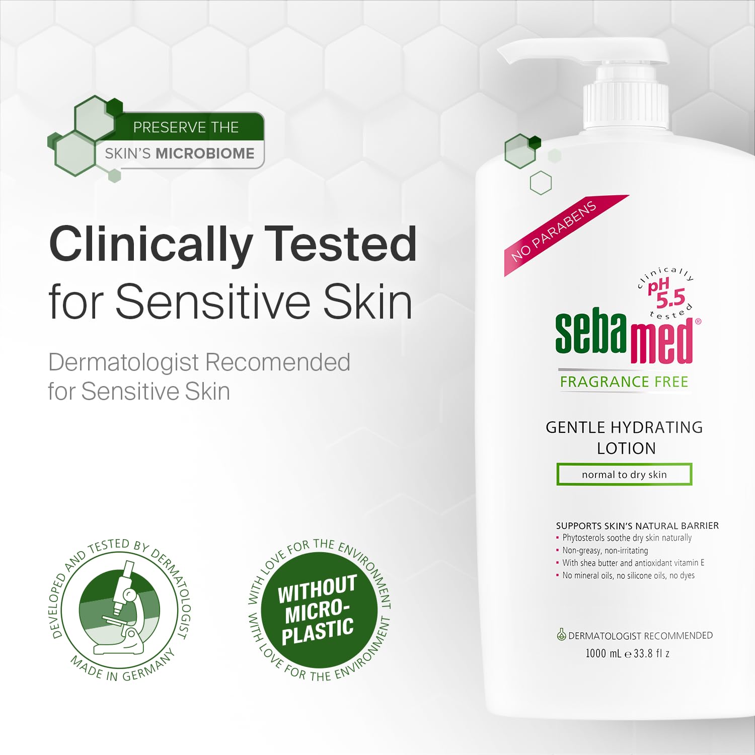 SEBAMED Fragrance-Free Gentle Hydrating Lotion Ultra Mild Dermatologist Recommended Moisturizer for Normal To Dry Sensitive Skin 33.8 Fluid Ounces (1 Liter)
