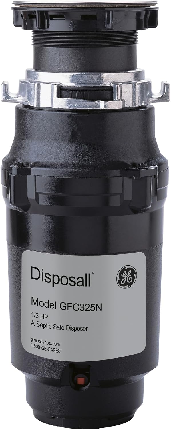GE Disposall Continuous Feed 1/3 Horsepower Motor Garbage Disposer, Good for Grinding: Cooked Pasta & Fruit Peels, Easy Install Kit & Power Cord Included, Recommended for 1-2 Person Homes, GFC325N | Continuous Feed, Jam Resistant Technology, Quiet Motor,…