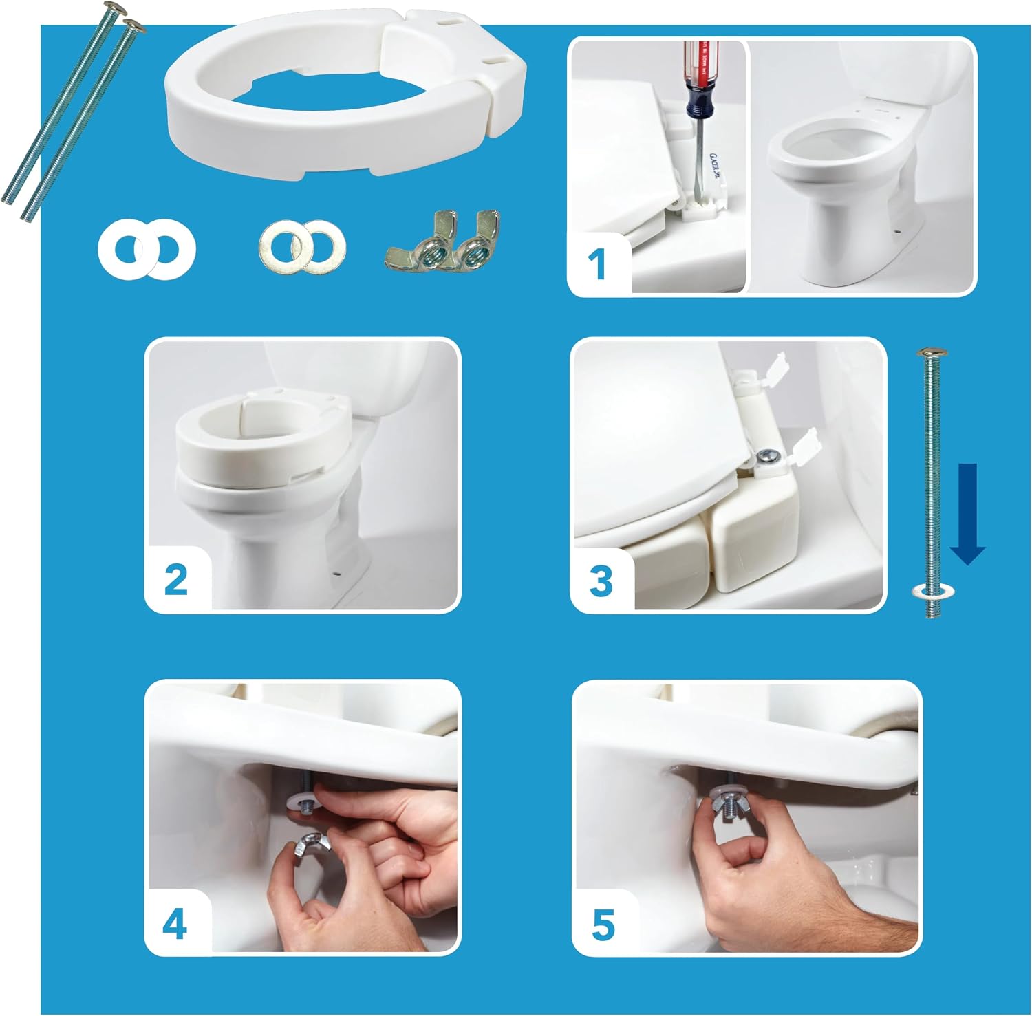 Carex Hinged Round Raised Toilet Seat Riser, Adds 3.5 Inches of Height, 300 lbs Capacity, Elevating and Raising Seat for Elderly and Handicap, Universal, Slip-Resistant, White.