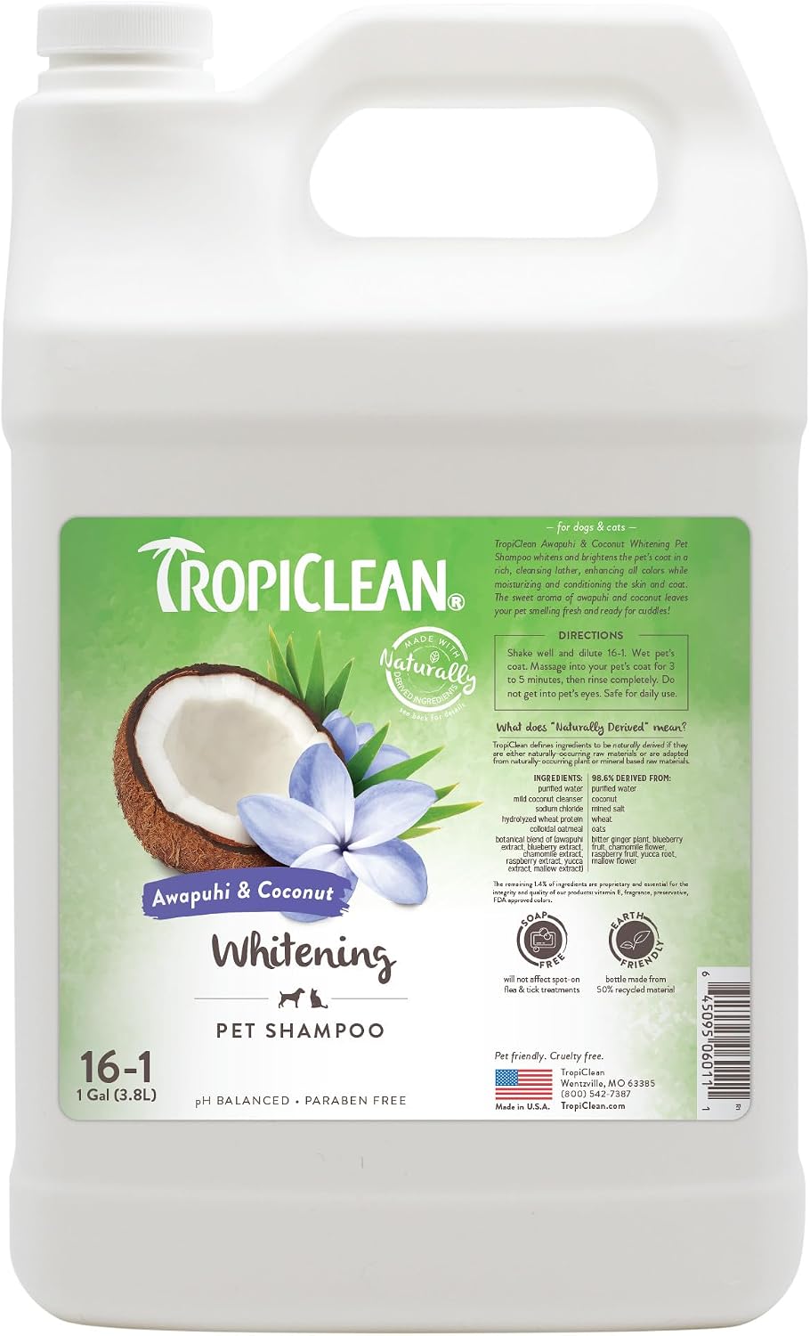 TropiClean Deodorizing Dog Shampoo for Smelly Pets, Professional Dog Shampoo, Long Lasting Odor Control, Puppy Safe, USA Made, Berry Scent, 1 Gal