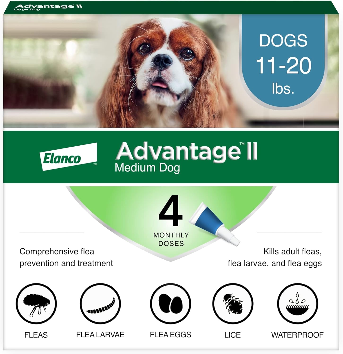 Advantage II Large Dog Vet-Recommended Flea Treatment & Prevention | Dogs 21-55 lbs. | 4-Month Supply