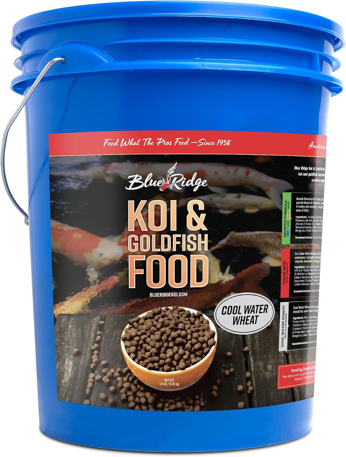 Blue Ridge Koi Fish Food 25lb - Cool Water Wheat 3/16", Fall and Winter Floating Pond Pellets, Ponds Fish Food