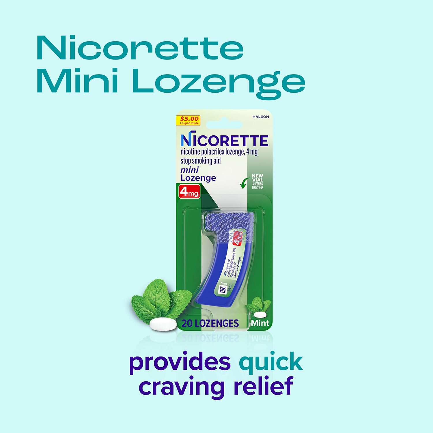 Nicorette Mini Nicotine Lozenges 2mg, Mint Flavor, 20 Count | Quit Smoking Aid, Reduces Nicotine Cravings and Withdrawal Symptoms, Intense Craving Relief, Smoking Cessation Lozenge