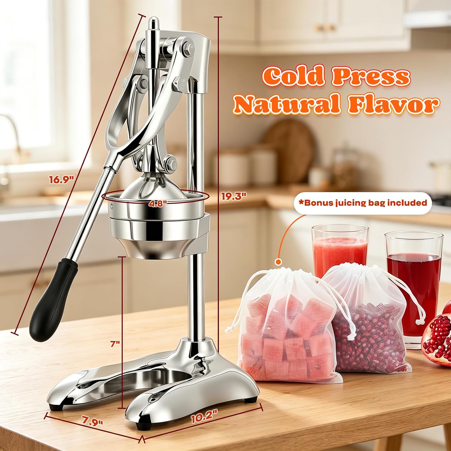 Moogiantgo Commercial Manual Juicer, Heavy Duty Hand Press Juice Extractor