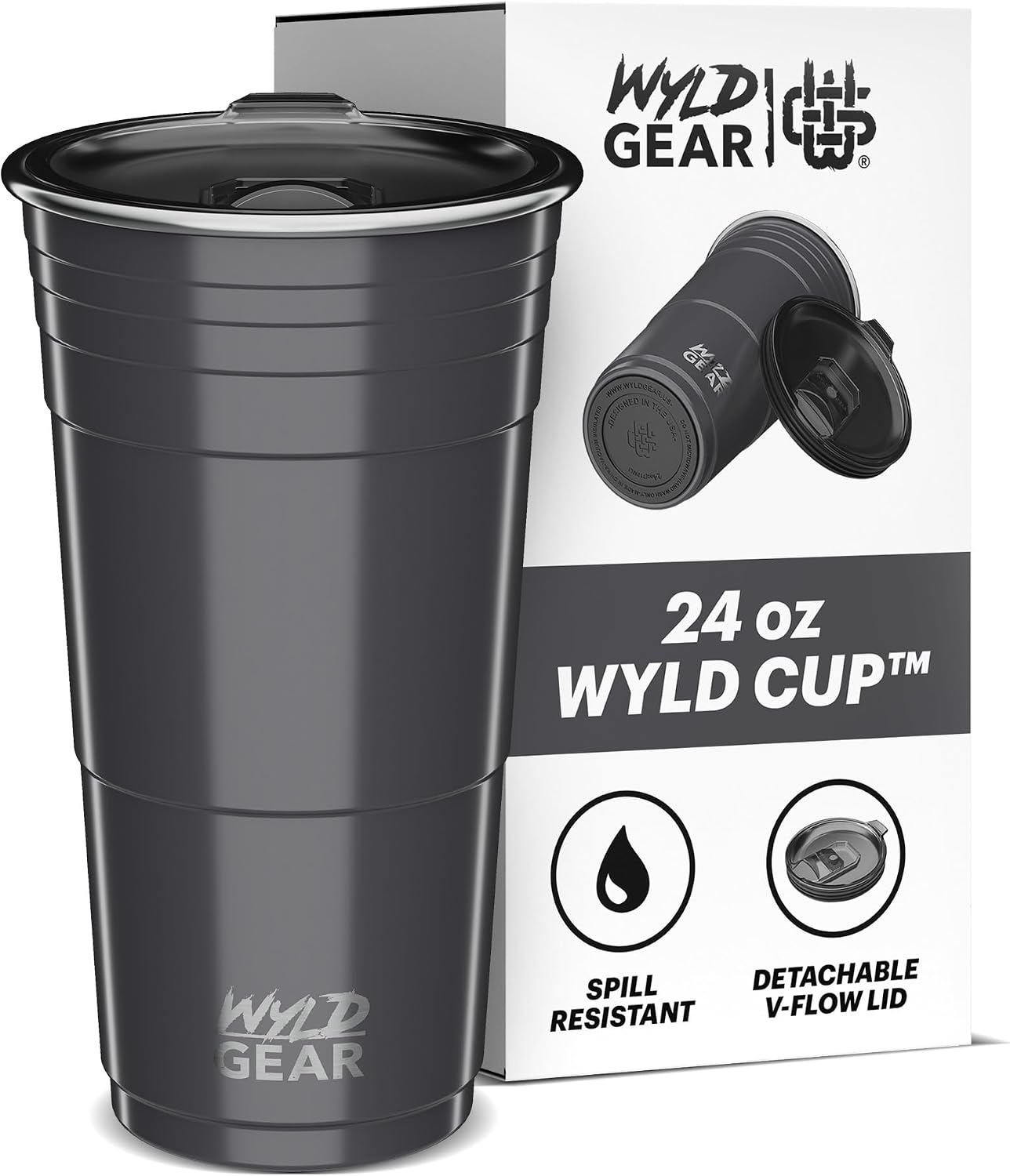 Wyld Gear Party Cup 24oz Red Stainless Steel Reusable Metal Cup with Lid