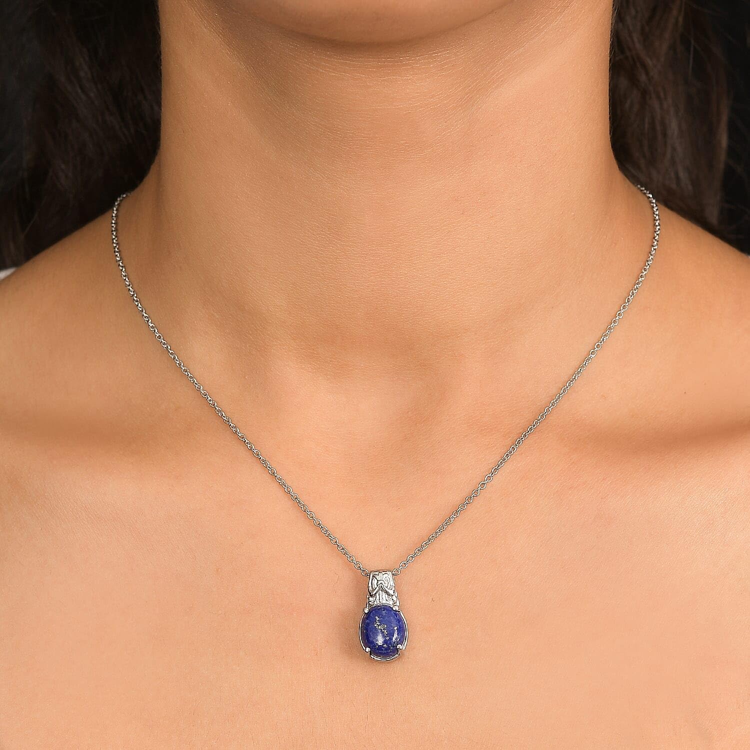Lapis Lazuli 6.10 ctw Pendant Necklace in Stainless Steel 20 Inches