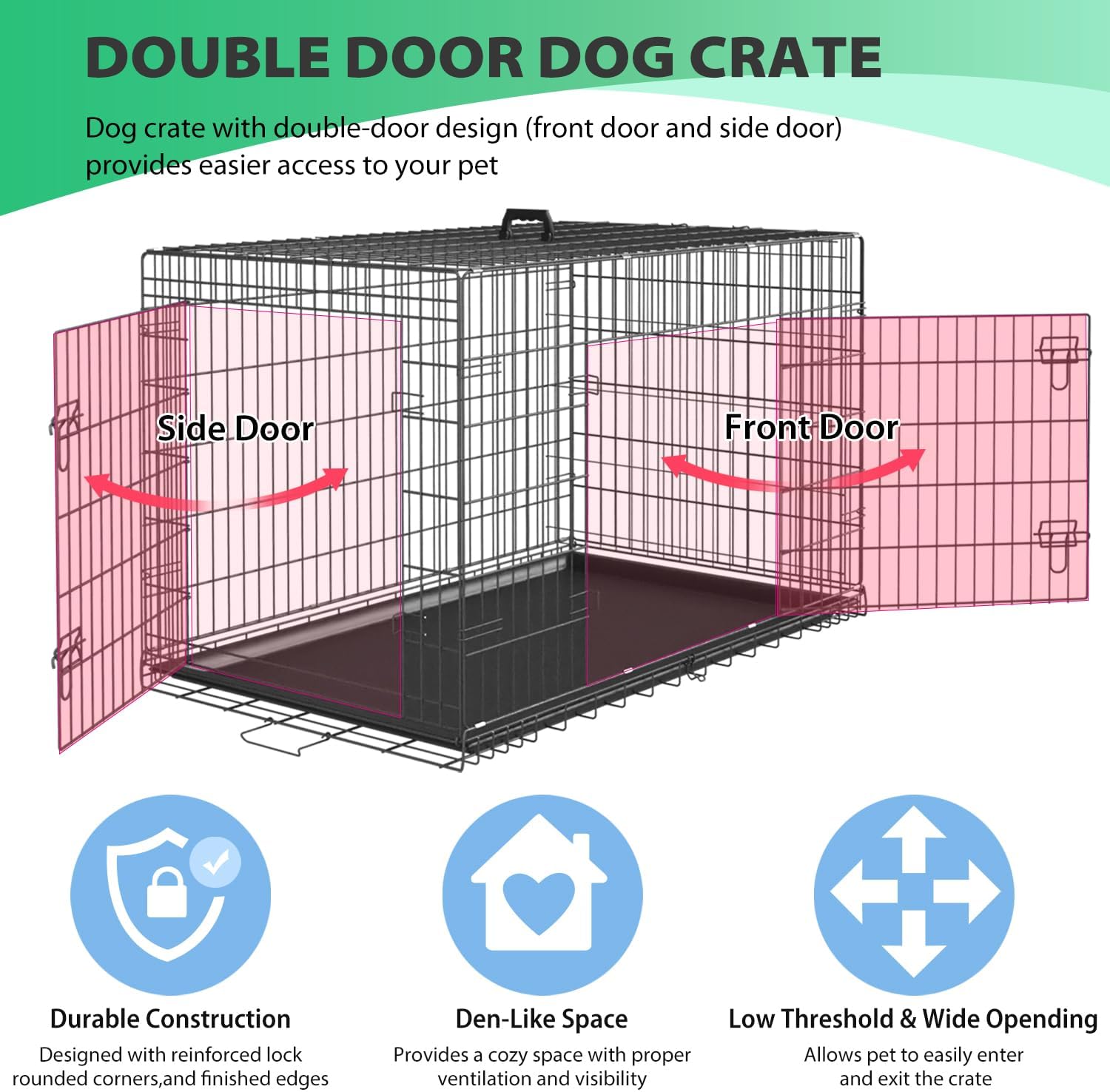 BestPet | Dog Crate | 48" | Black | Foldable Metal Kennel with Double Doors