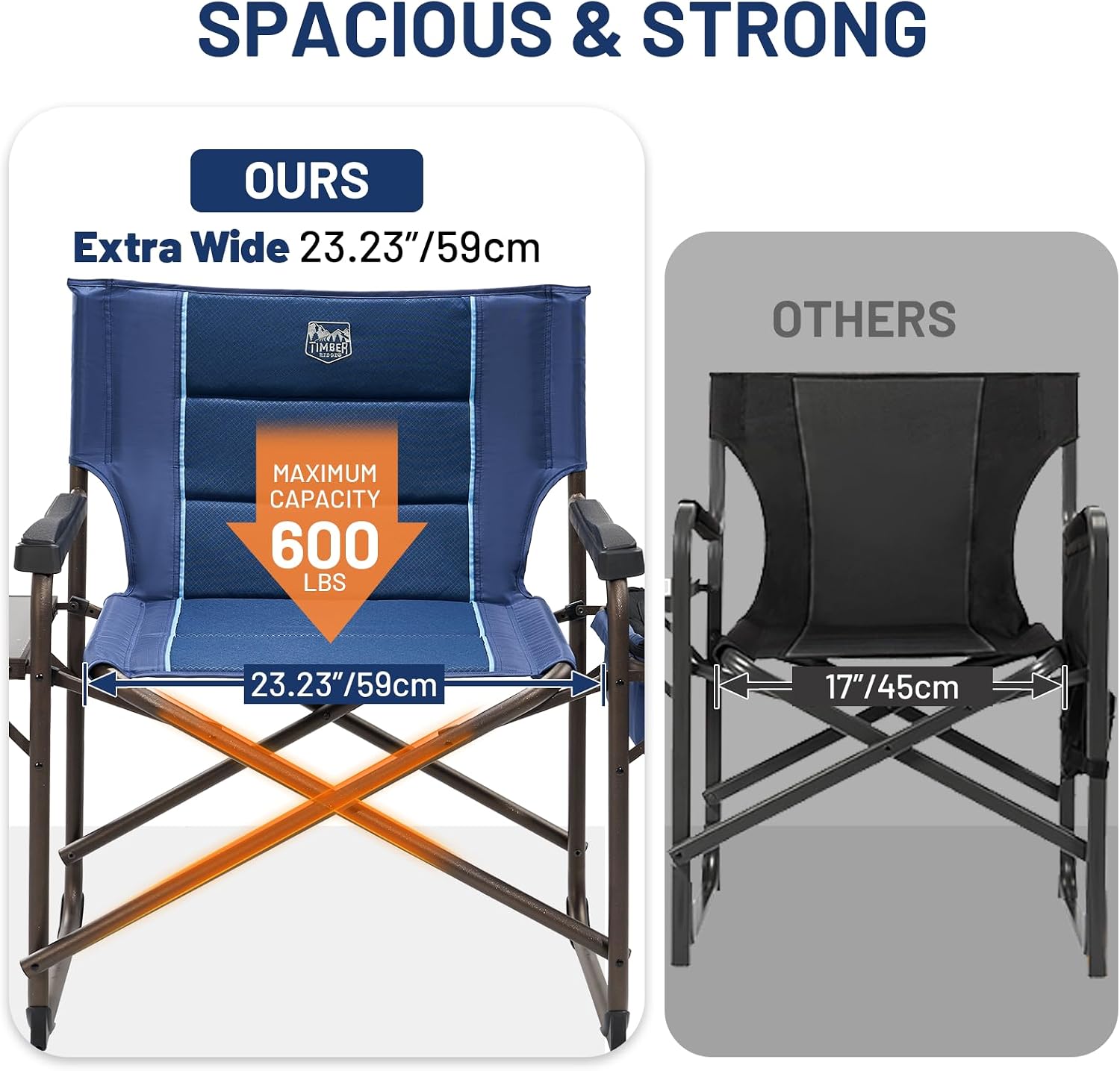 Timber Ridge XXL Oversized Directors Chair 600lbs - Heavy Duty Camping Chair with Cooler Bag & Table, Portable Folding Chair with Wide Seat for Tailgating, Patio, Outdoor - Grey