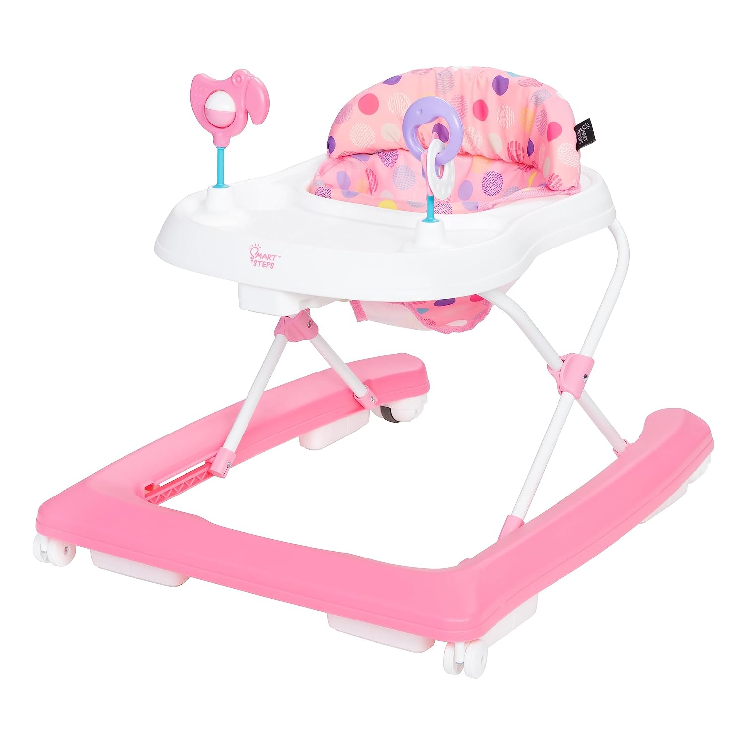 Smart Steps Trend Activity Walker with Removeable Toy Bar, Multi-Directional Front Wheels, Tray, Adjustable Height and Flat Fold Frame for Storage, Ages 6 Months +, Emily Pink