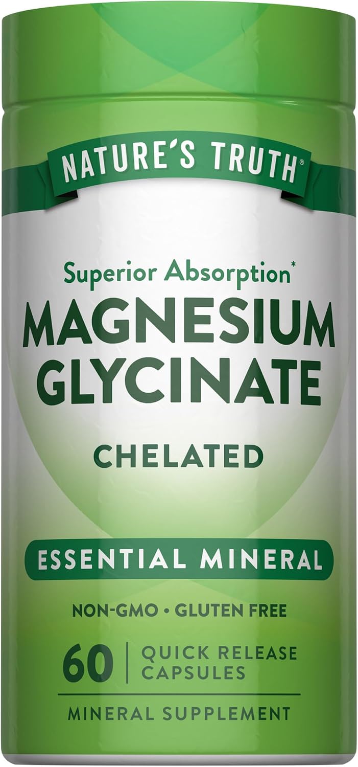 Nature's Truth Magnesium Glycinate Capsules | 200mg | 60 Count | Chelated Superior Absorption Formula | Non-GMO & Gluten Free Supplement