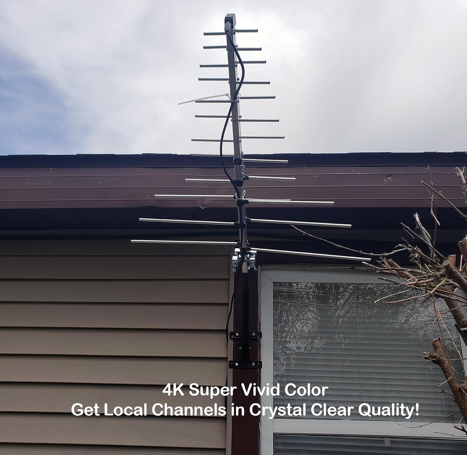 CEKAY Outdoor Yagi TV Antenna, 40 ft Cable & J-Pole, All-Metal
