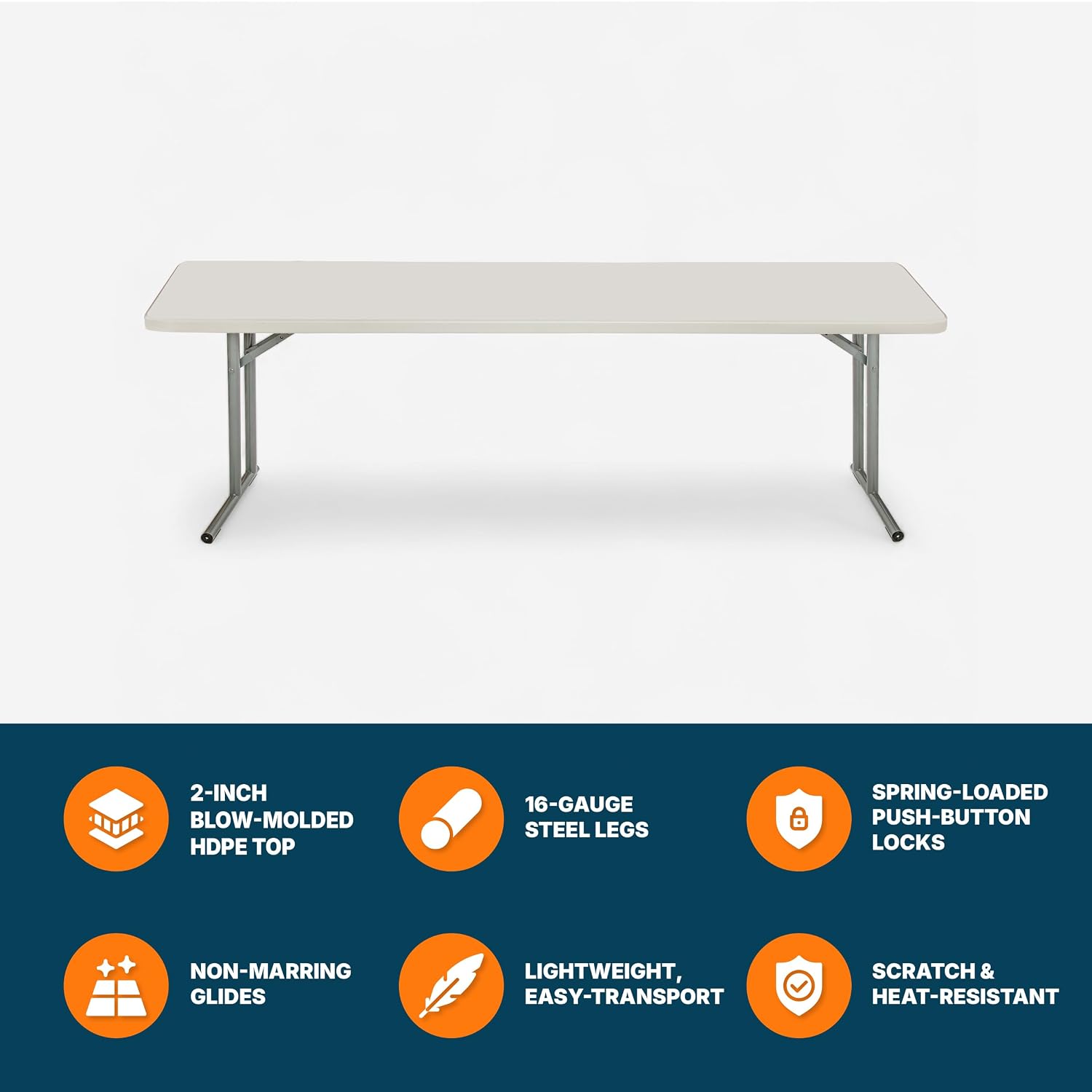 OEF Furnishings OEFBT-SEM1860 Commercial-Grade Premium Industrial Seminar Folding Table with Thick Blow-Molded Top and 16-Gauge Cantilever Steel