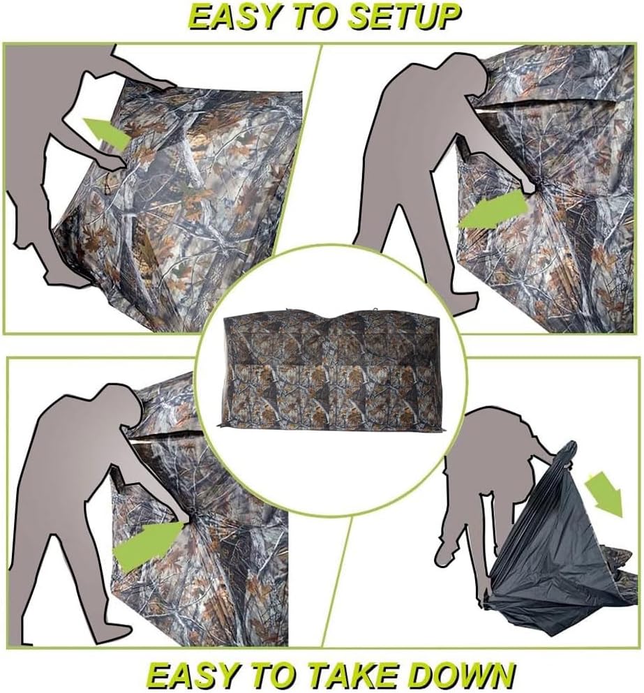 THUNDERBAY Bunkhouse Pop Up Portable 6 Person Side-by-Side Hunting Blind, Footprint: 140"x70" with 80" Height