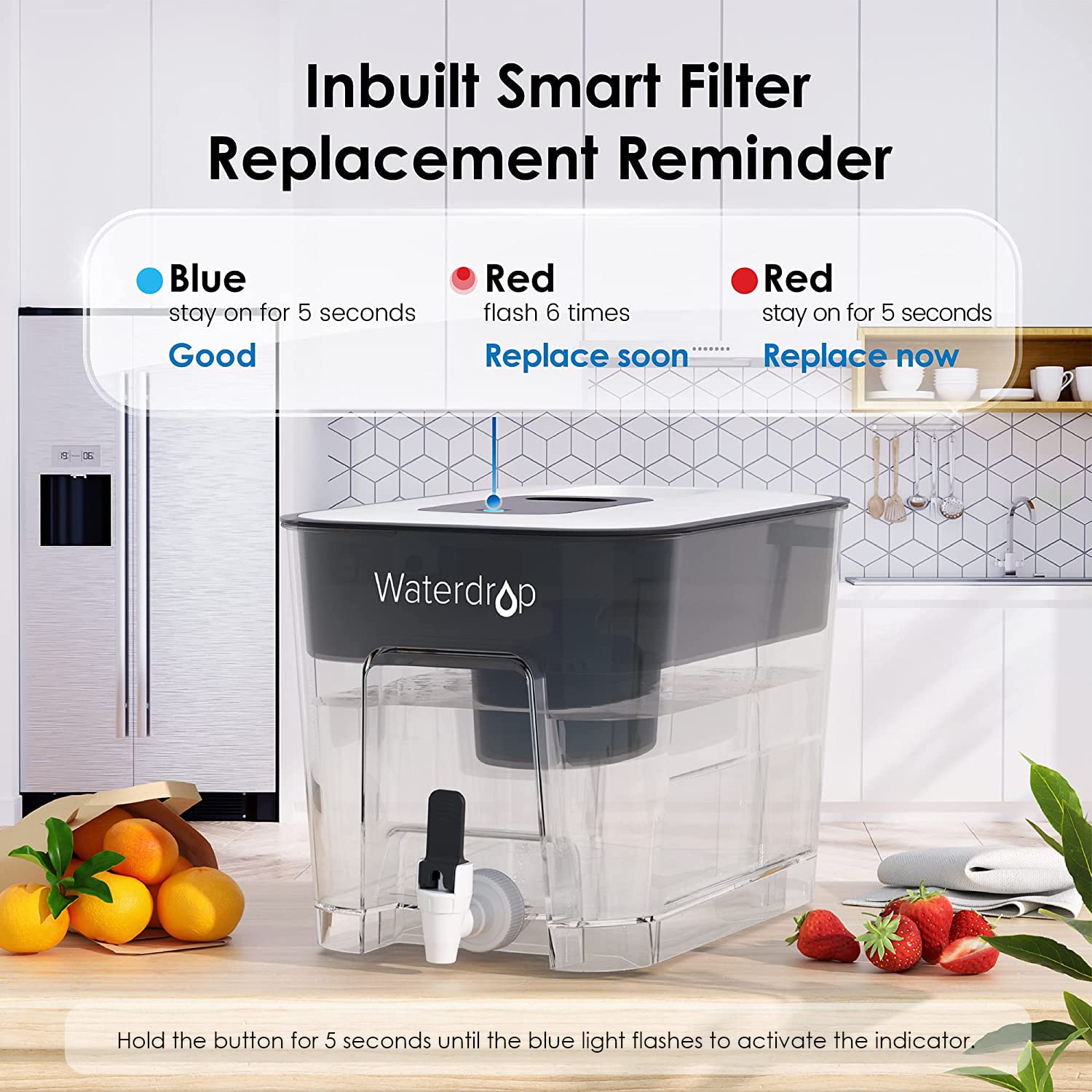 Waterdrop WFD-22L Large Water Filter Dispenser, 40-Cup Capacity, Black