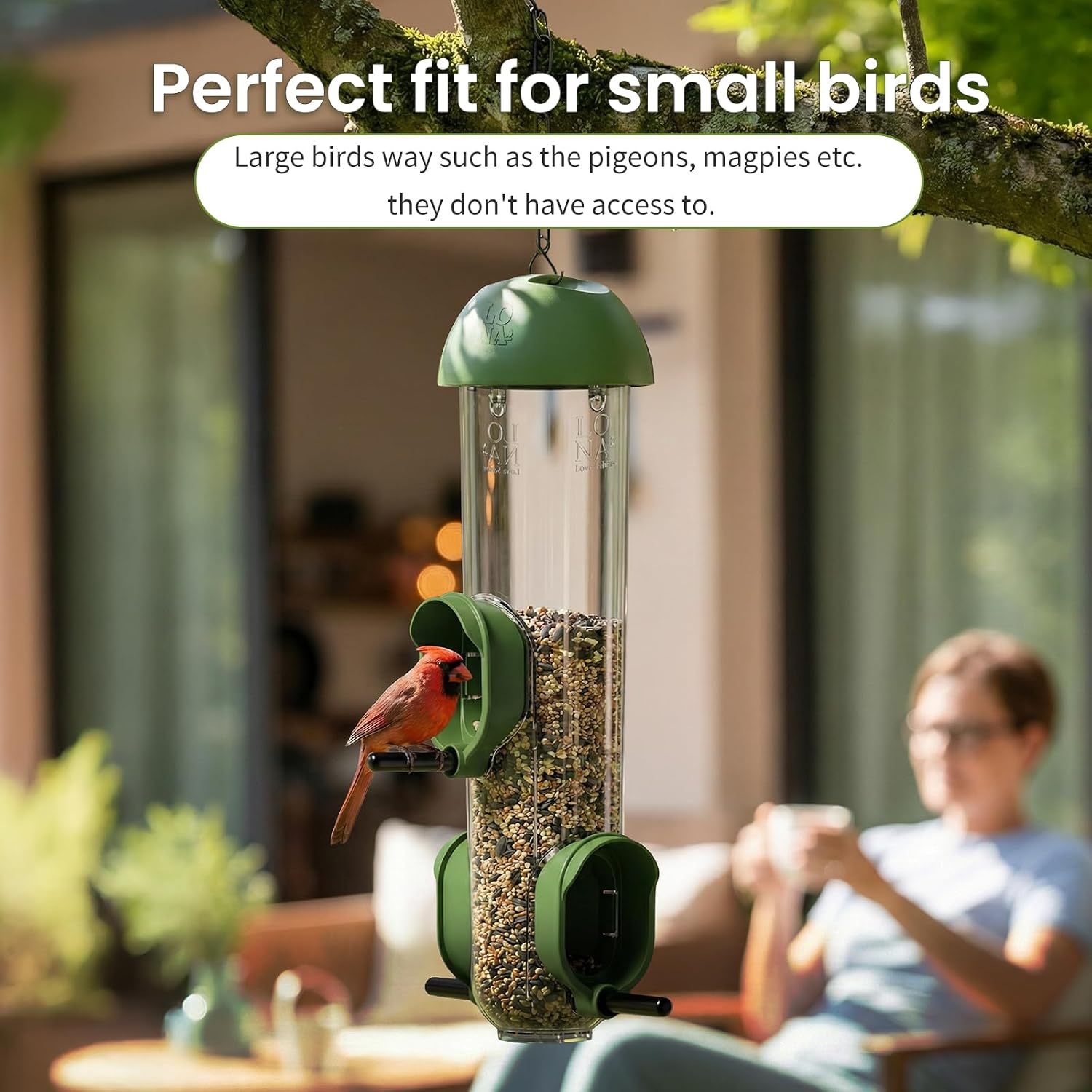 LONA Bird Feeders for Outdoors, Tube Feeder Weatherproof with Multiple Hanging Methods, Wild Bird Feeding Silo for Outside, 3 Port