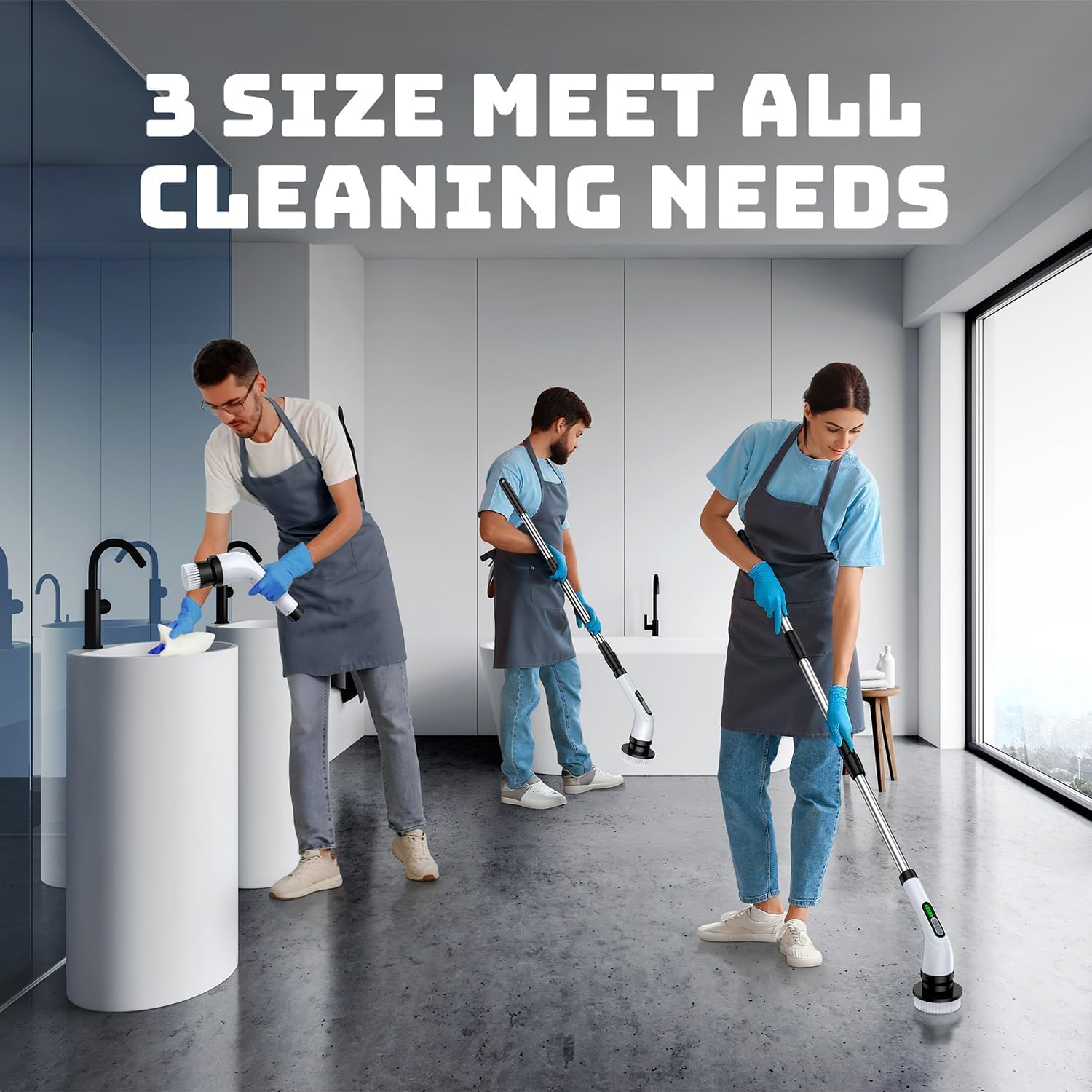 Electric Spin Scrubber for Bathroom: Shower Scrubber with Long Handle | Dual Speed Cordless Power Cleaning Scrub, 7 Brush Heads