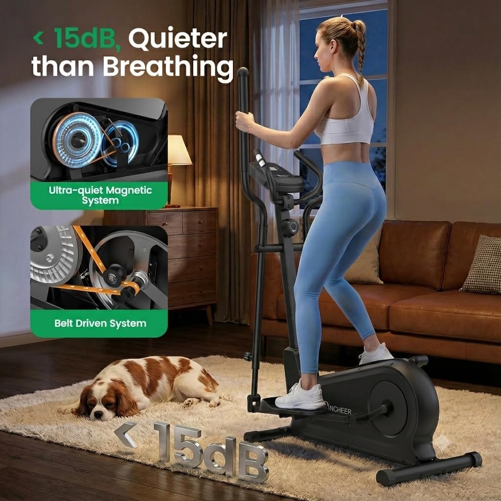 ANCHEER Elliptical Exercise Machine for Home, Foldable Magnetic Elliptical Trainer with 16" Stride, 16 Resistance Levels, Adjustable Pedals, LCD Monitor & Pulse Sensor, 550 LBS Weight Capacity