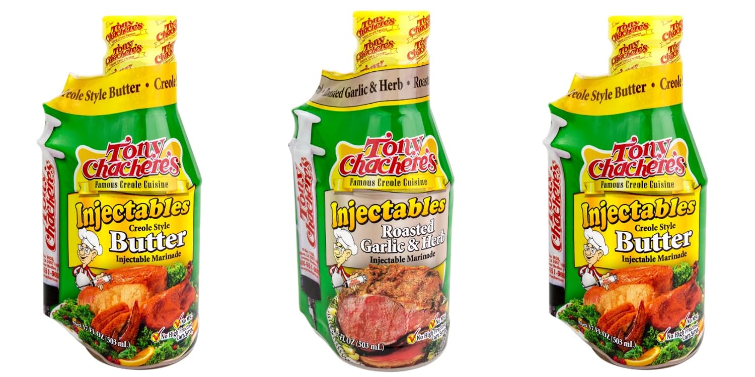Tony Chachere Injectable Marinade 17 Fl Oz, Roasted Garlic and Herb (Pack of 3, Garlic)