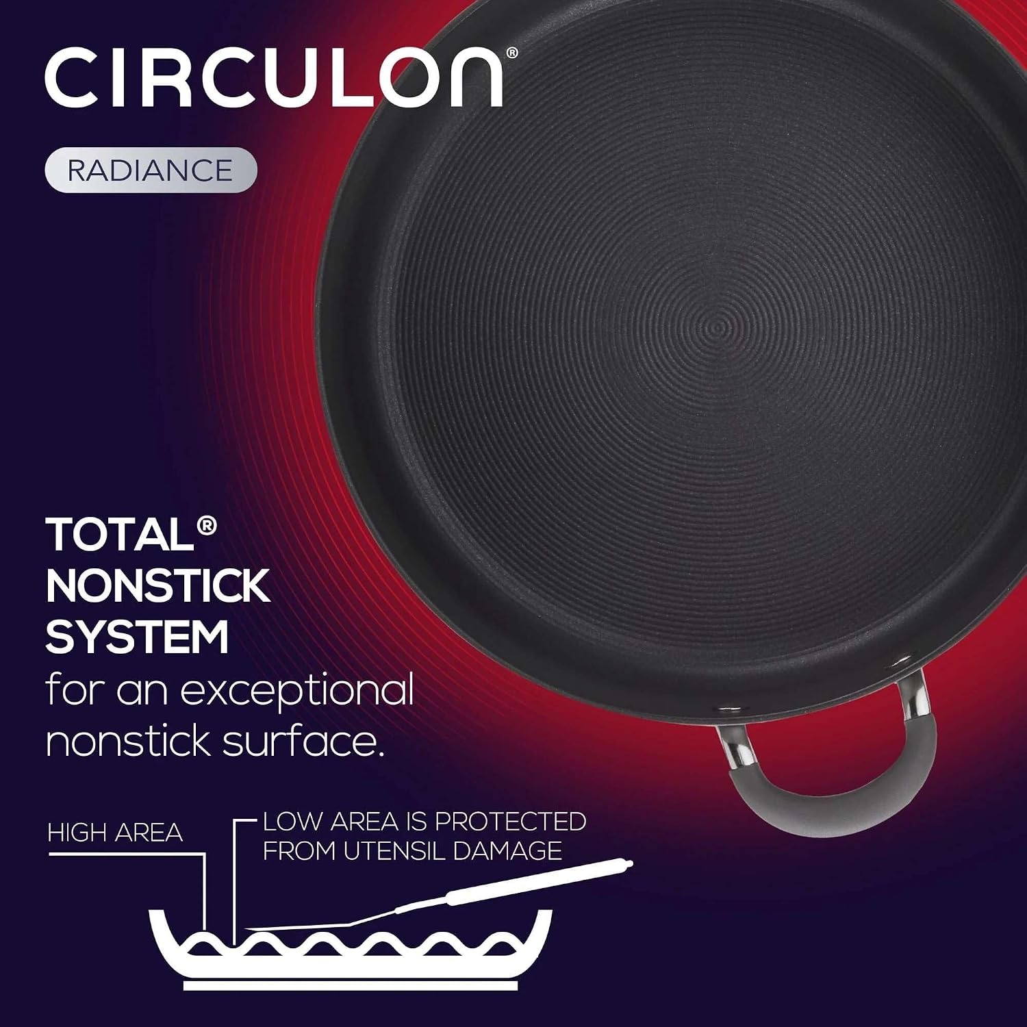 Circulon Radiance Hard Anodized Nonstick Deep Frying Pan with Lid, 12 inch Frying Pan with Lid, Deep Skillet, Gray