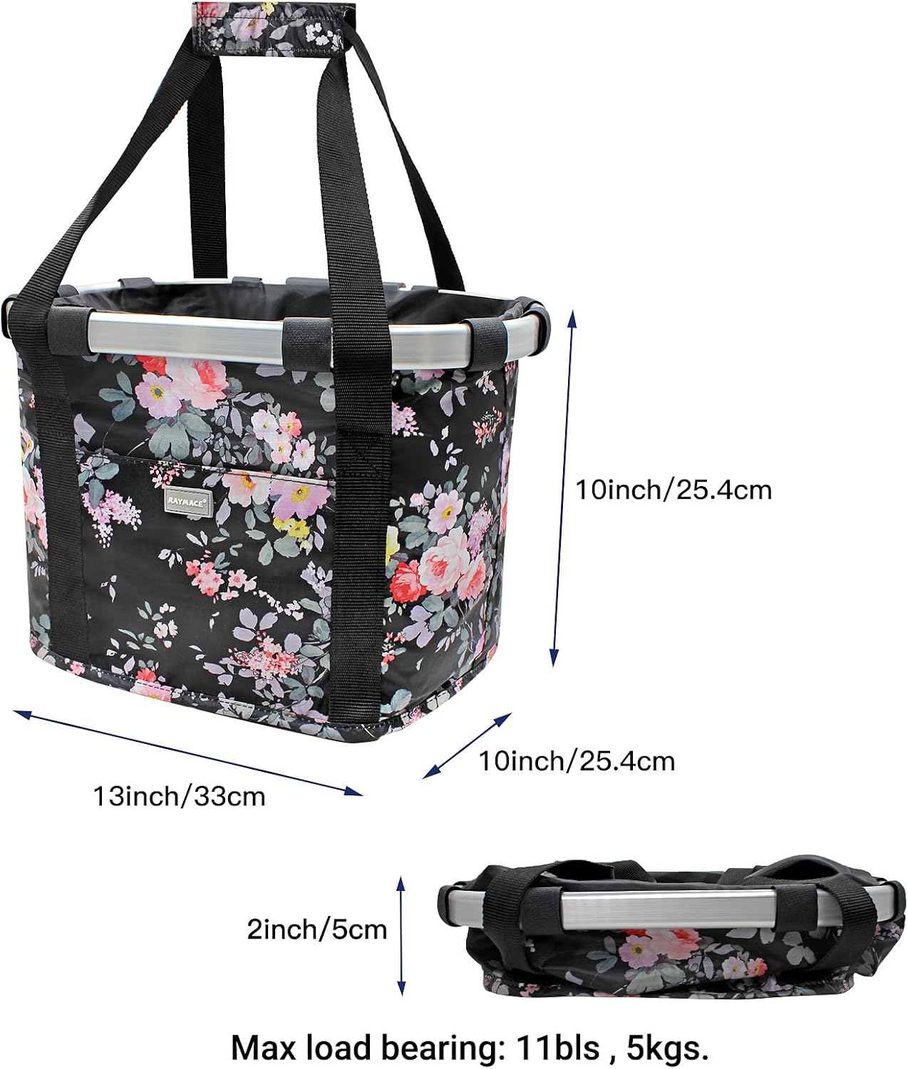 RAYMACE Bicycle Basket Dog Bike Handlebar Basket Front,Folding Detachable Quick Release Easy Install,Cycling Picnic Bag