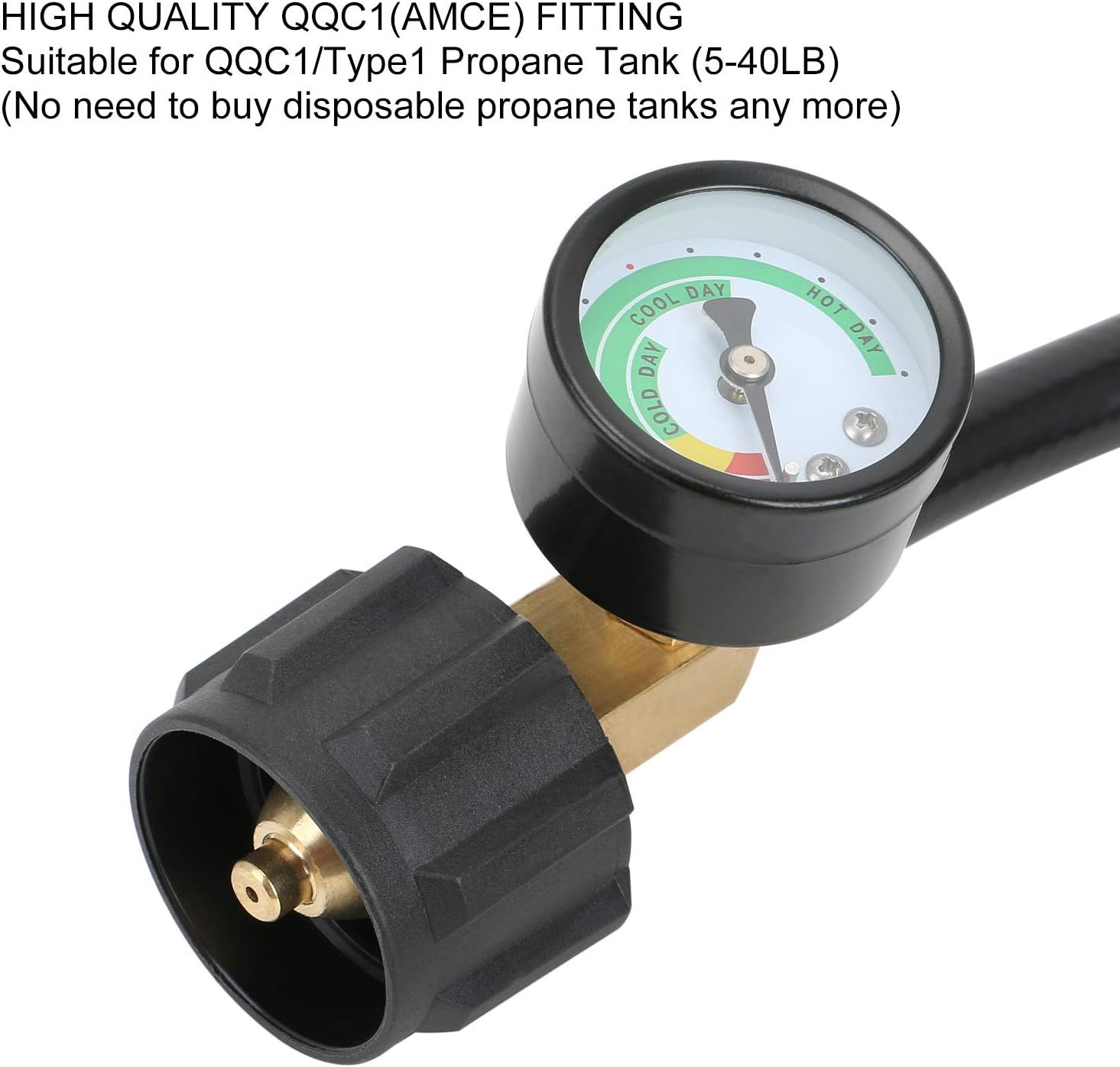STYDDI 1lb to 20lb Propane Adapter Hose with Gauge, 4FT Propane Hose Converter Kit 1 lb to 20 lb for Weber Q Grill, Coleman Camp Stove