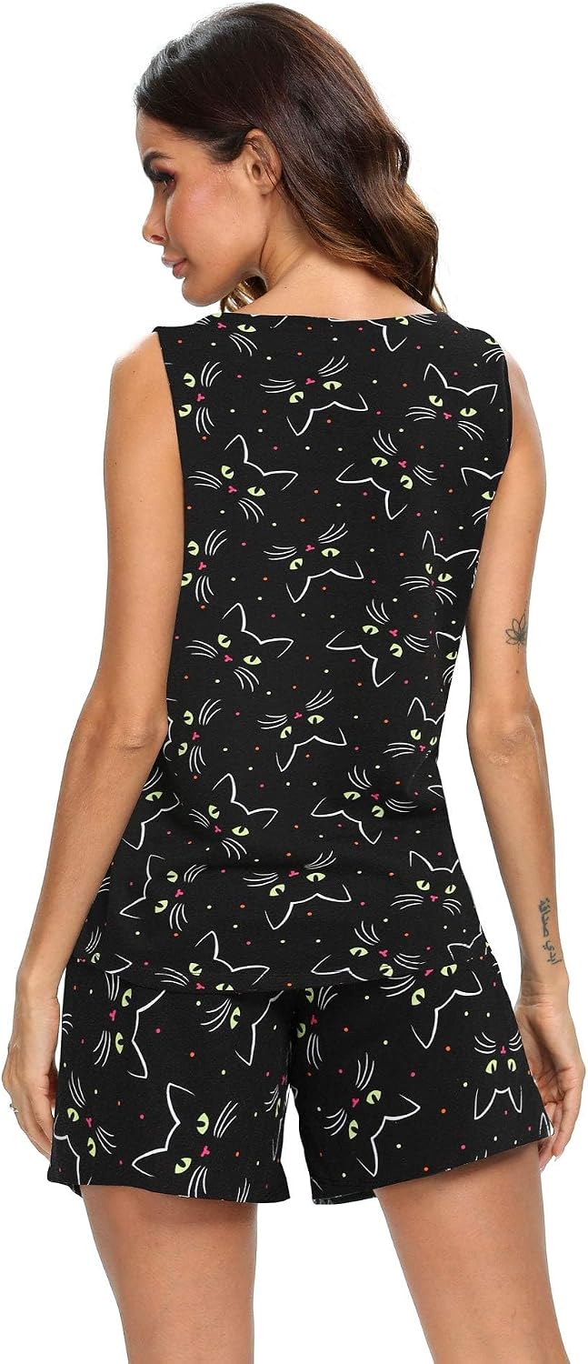 ENJOYNIGHT Womens Pajama Set Cotton Summer Sleep Tank and Shorts Pjs